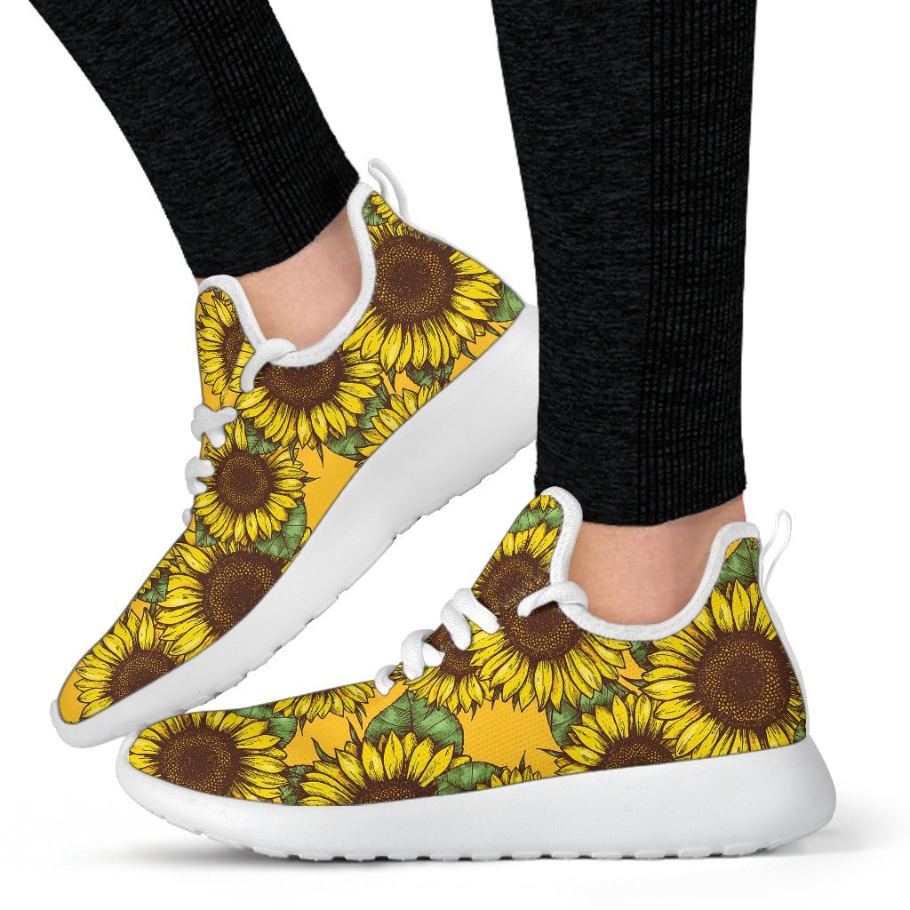 Classic Vintage Sunflower Pattern Print Mesh Knit Shoes GearFrost