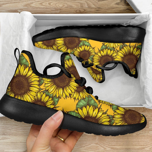 Classic Vintage Sunflower Pattern Print Mesh Knit Shoes GearFrost
