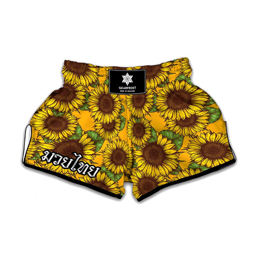 Classic Vintage Sunflower Pattern Print Muay Thai Boxing Shorts