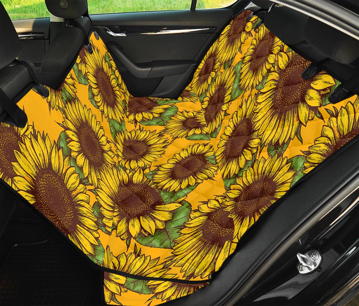Classic Vintage Sunflower Pattern Print Pet Car Back Seat Cover