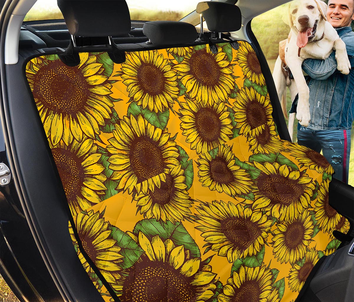 Classic Vintage Sunflower Pattern Print Pet Car Back Seat Cover