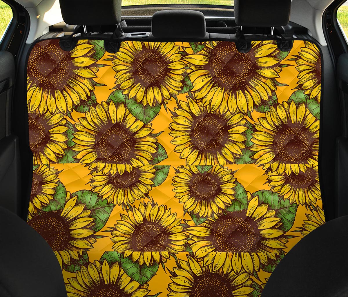 Classic Vintage Sunflower Pattern Print Pet Car Back Seat Cover