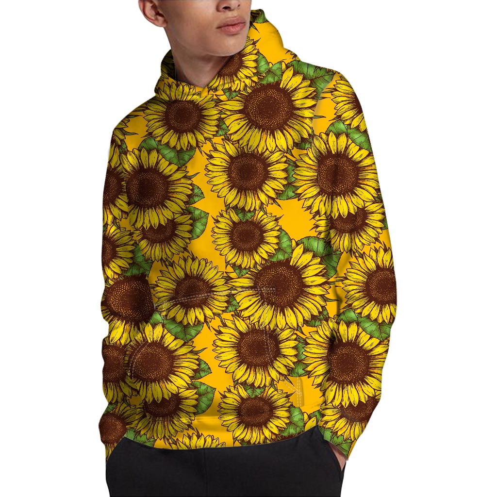 Classic Vintage Sunflower Pattern Print Pullover Hoodie