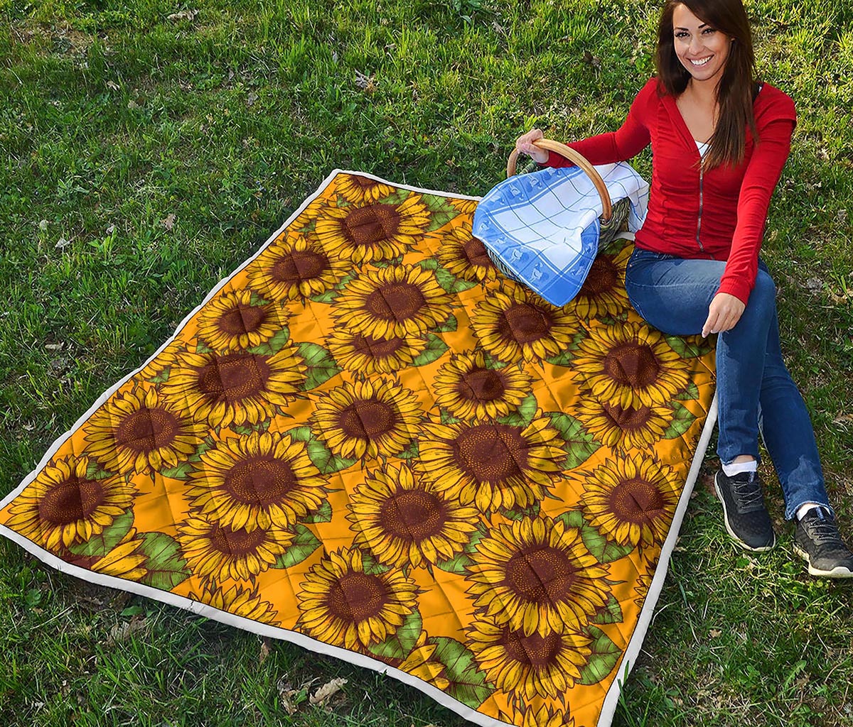 Classic Vintage Sunflower Pattern Print Quilt