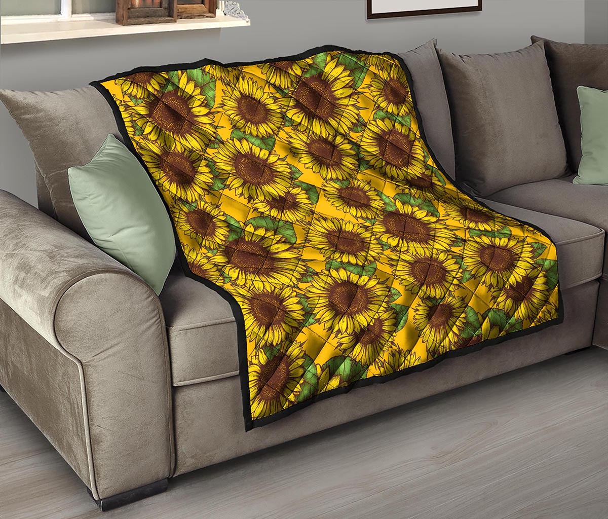 Classic Vintage Sunflower Pattern Print Quilt