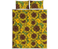 Classic Vintage Sunflower Pattern Print Quilt Bed Set