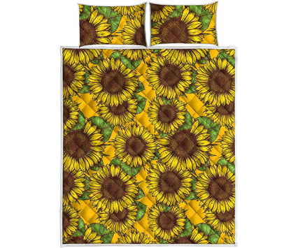 Classic Vintage Sunflower Pattern Print Quilt Bed Set