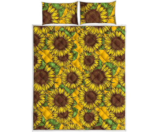 Classic Vintage Sunflower Pattern Print Quilt Bed Set