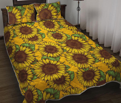 Classic Vintage Sunflower Pattern Print Quilt Bed Set