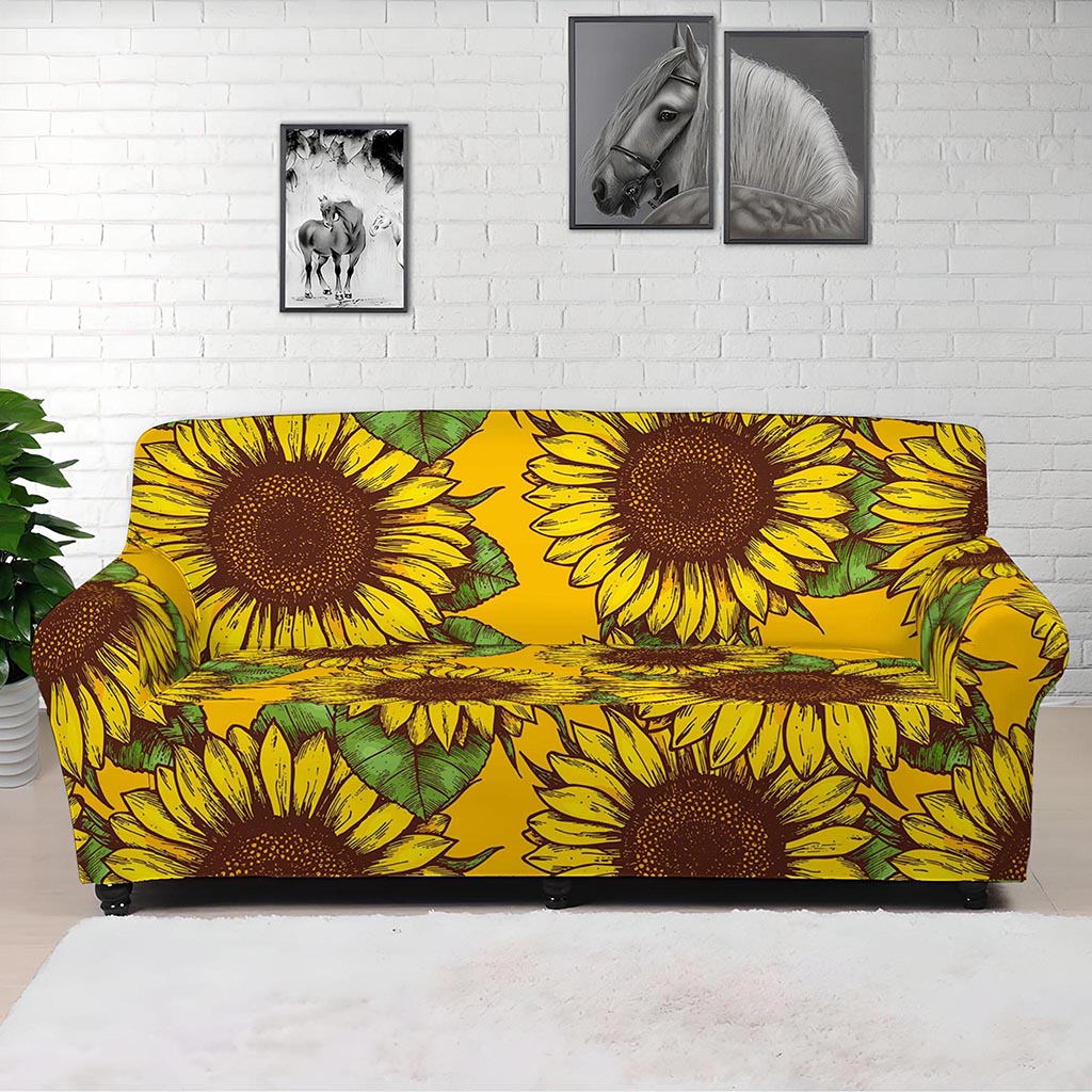 Classic Vintage Sunflower Pattern Print Sofa Cover