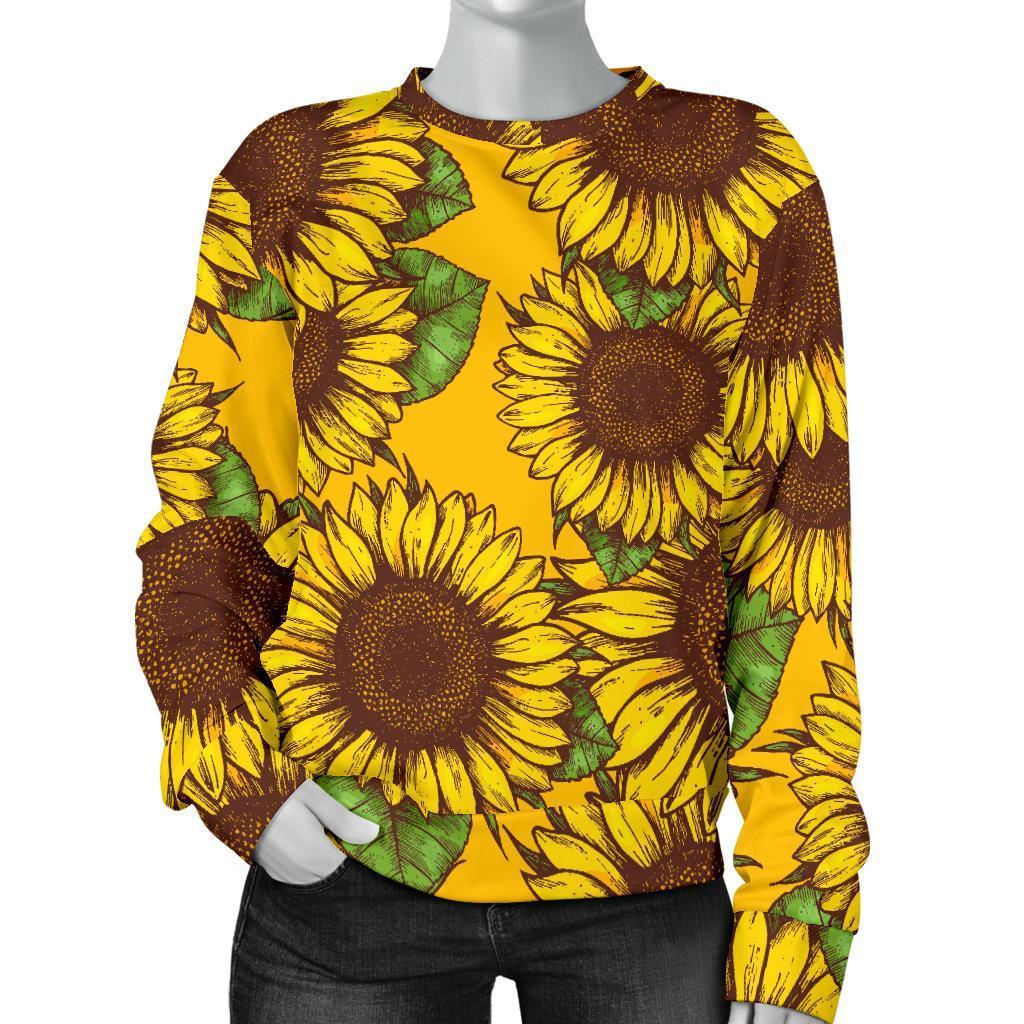 Classic Vintage Sunflower Pattern Print Women's Crewneck Sweatshirt GearFrost