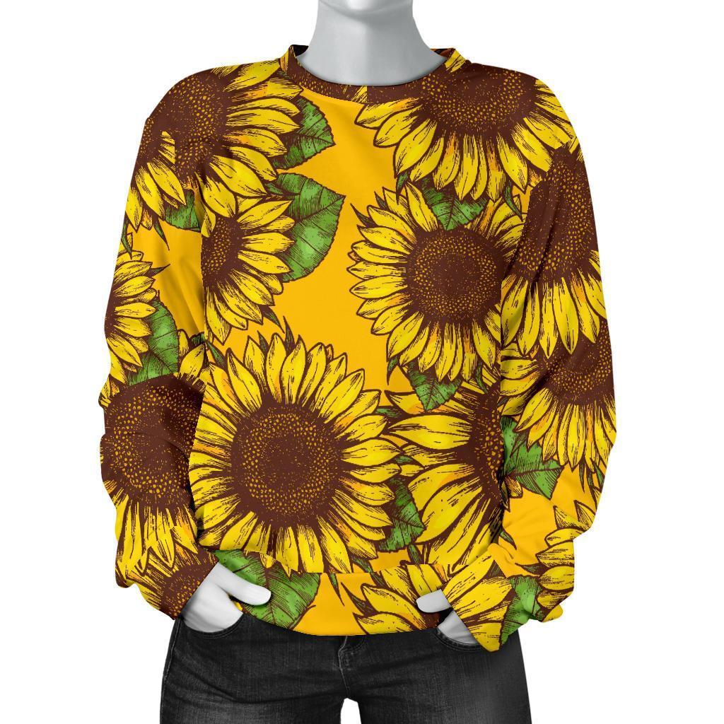 Classic Vintage Sunflower Pattern Print Women's Crewneck Sweatshirt GearFrost