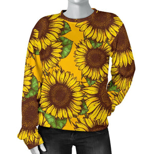 Classic Vintage Sunflower Pattern Print Women's Crewneck Sweatshirt GearFrost