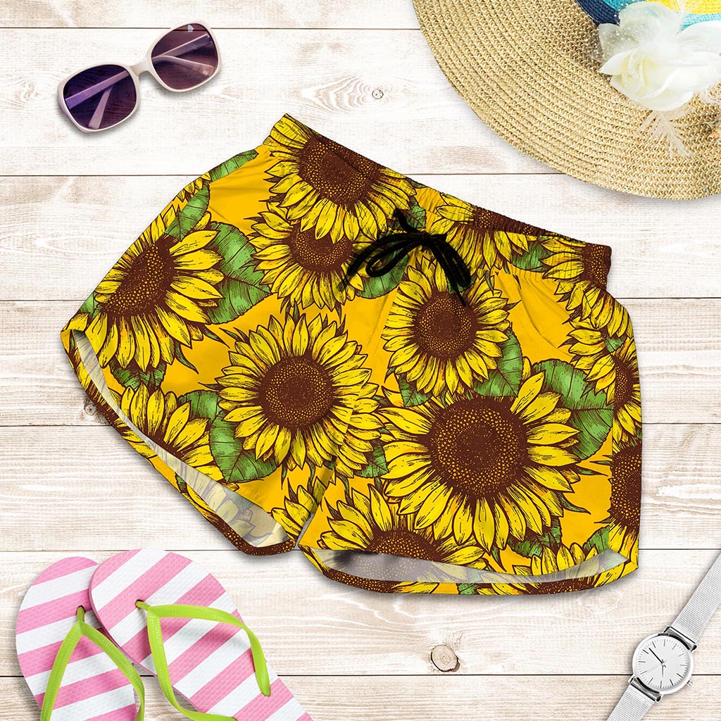 Classic Vintage Sunflower Pattern Print Women's Shorts