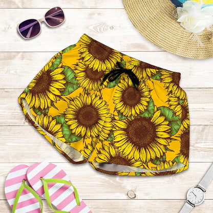 Classic Vintage Sunflower Pattern Print Women's Shorts