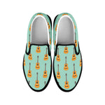 Classical Guitar Pattern Print Black Slip On Shoes