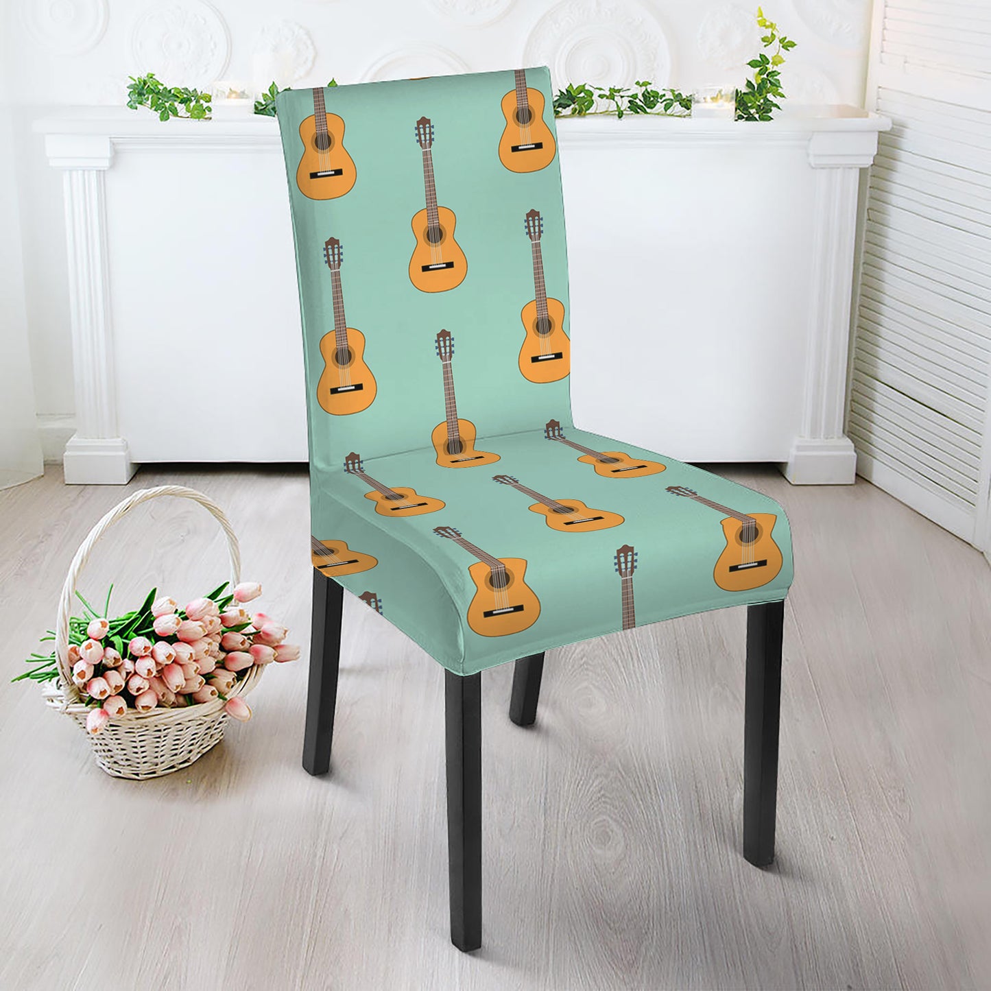Classical Guitar Pattern Print Dining Chair Slipcover