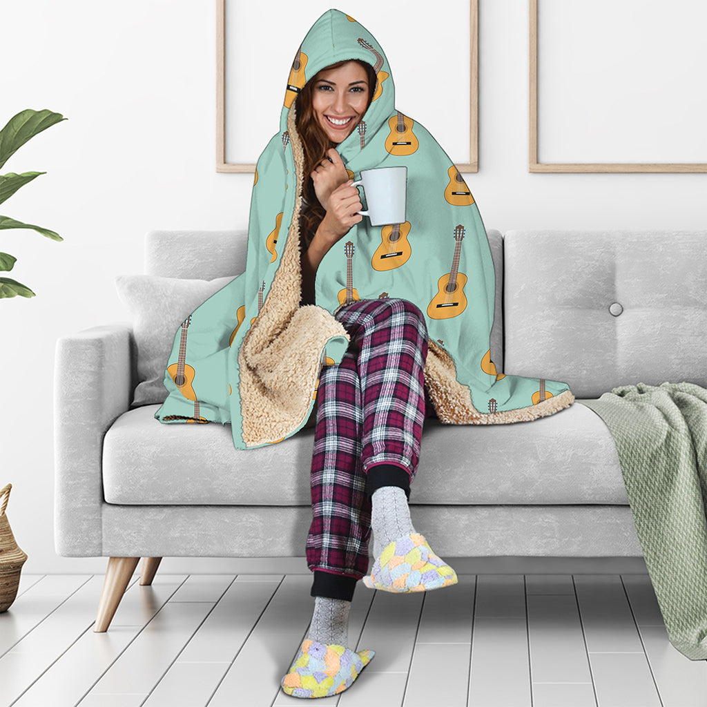 Classical Guitar Pattern Print Hooded Blanket