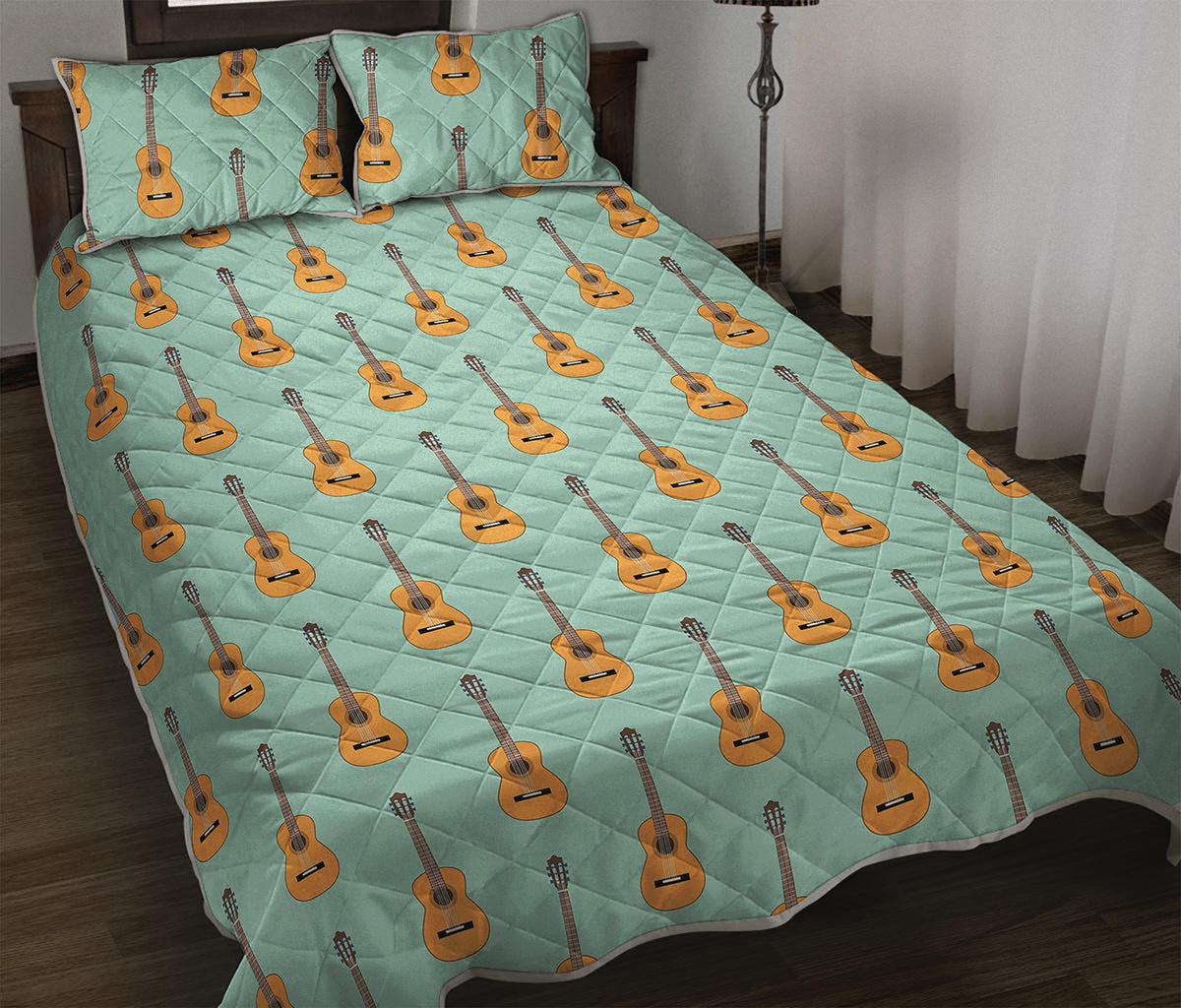 Classical Guitar Pattern Print Quilt Bed Set