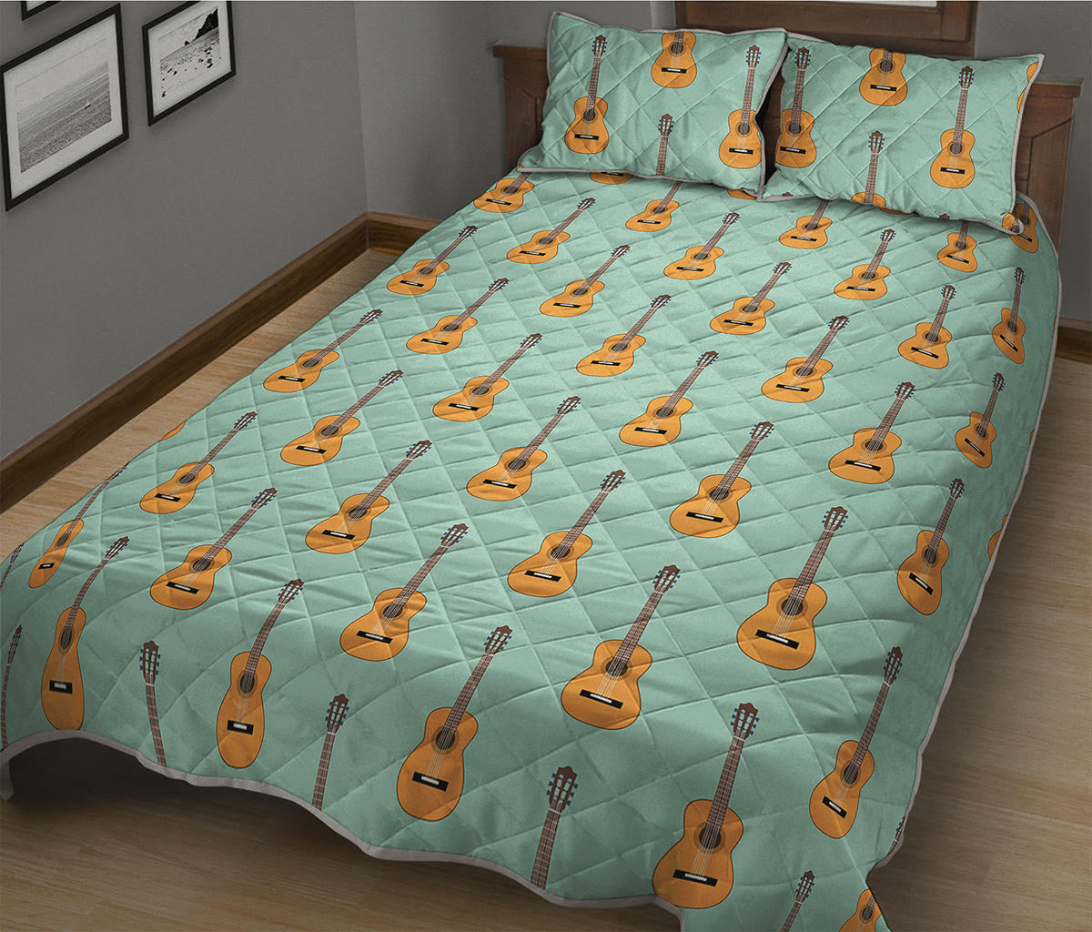 Classical Guitar Pattern Print Quilt Bed Set