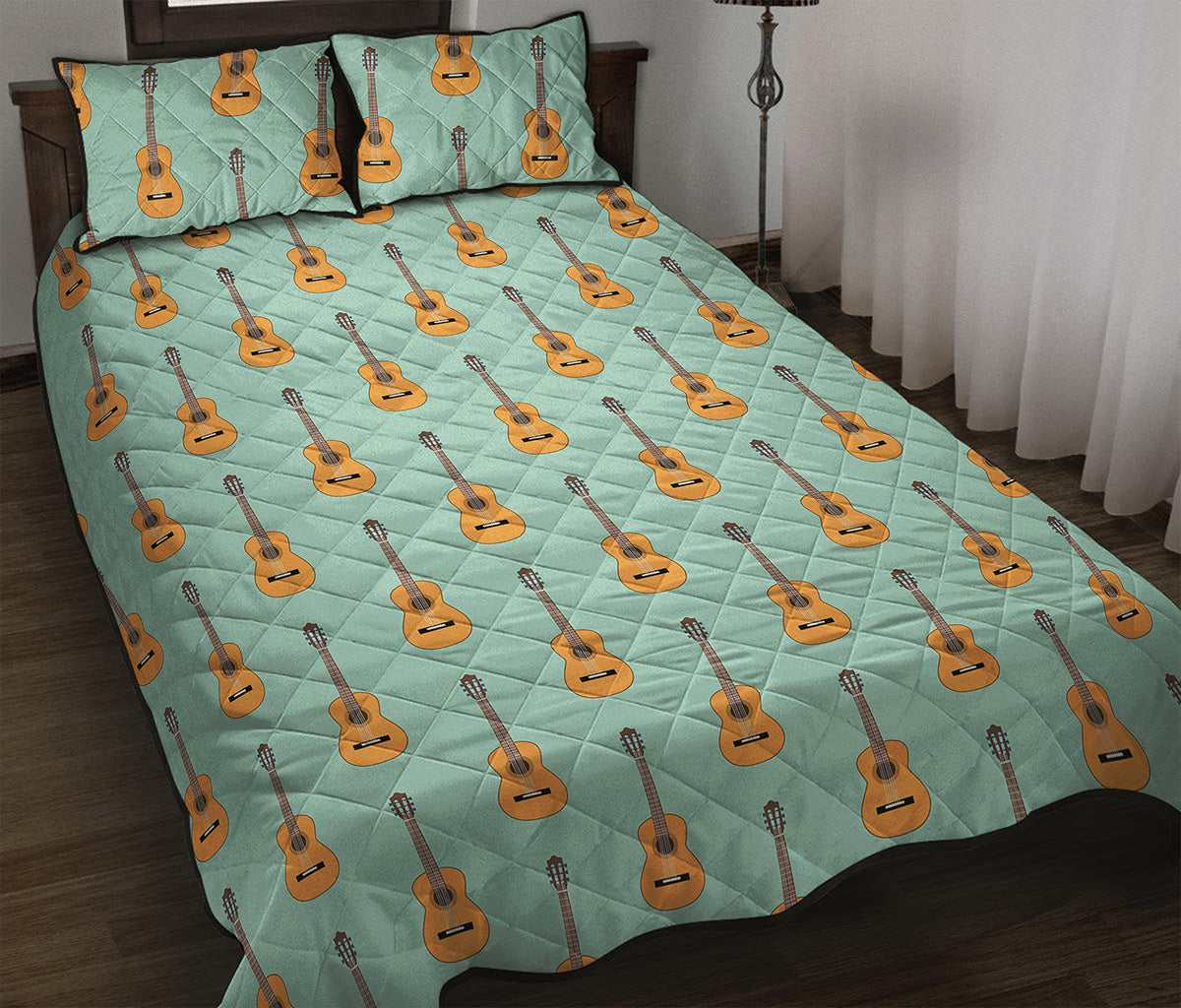 Classical Guitar Pattern Print Quilt Bed Set