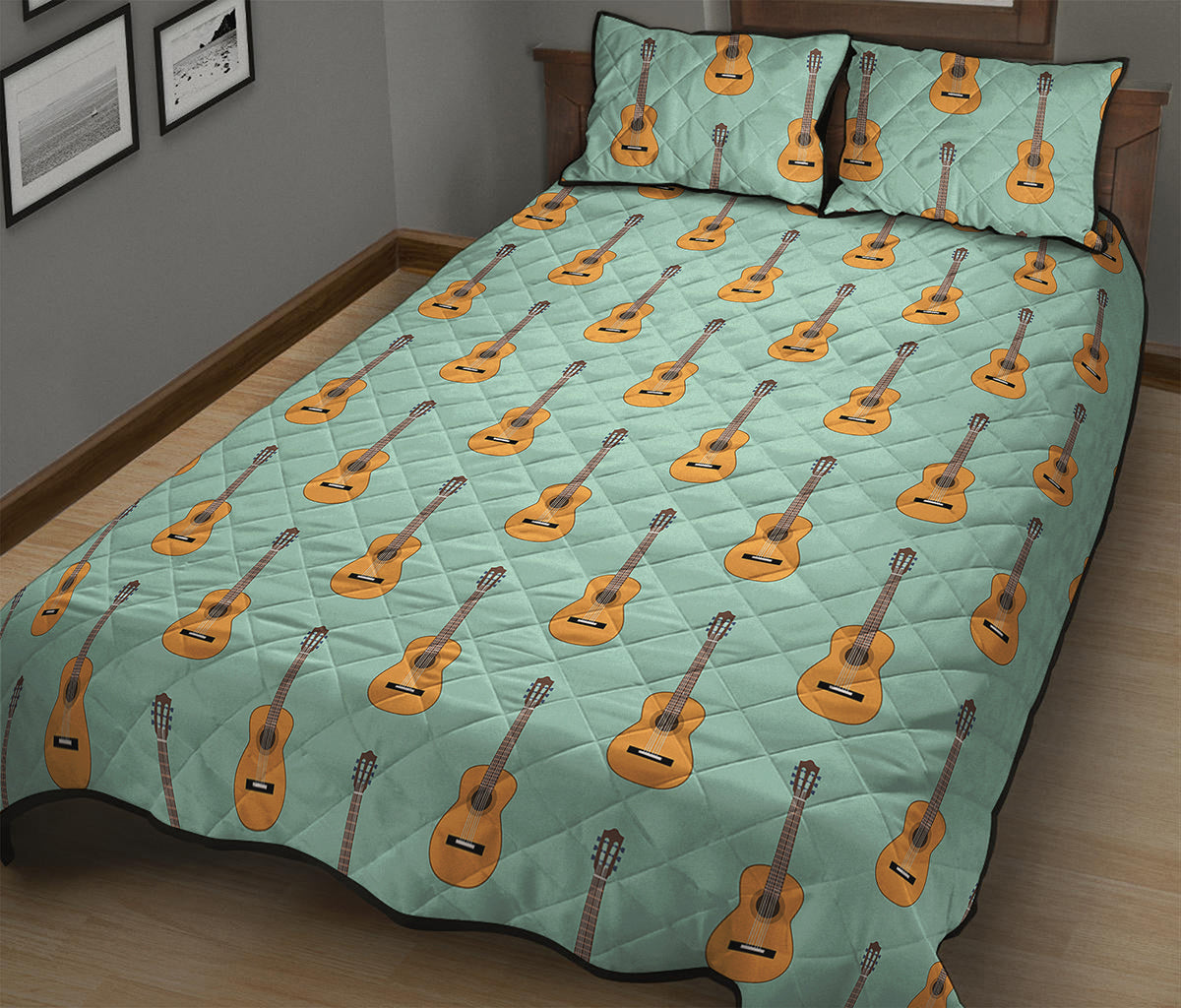Classical Guitar Pattern Print Quilt Bed Set