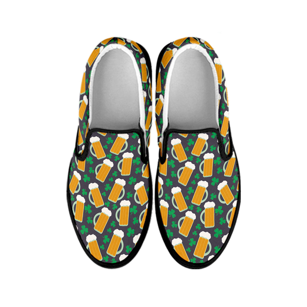 Clover And Beer St. Patrick's Day Print Black Slip On Shoes