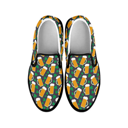 Clover And Beer St. Patrick's Day Print Black Slip On Shoes