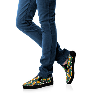 Clover And Beer St. Patrick's Day Print Black Slip On Shoes