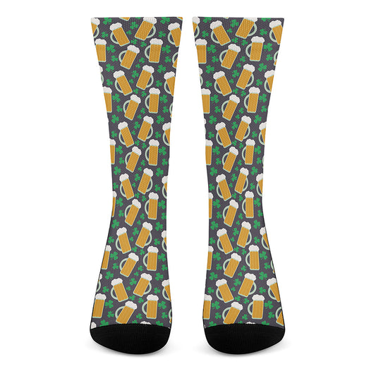 Clover And Beer St. Patrick's Day Print Crew Socks