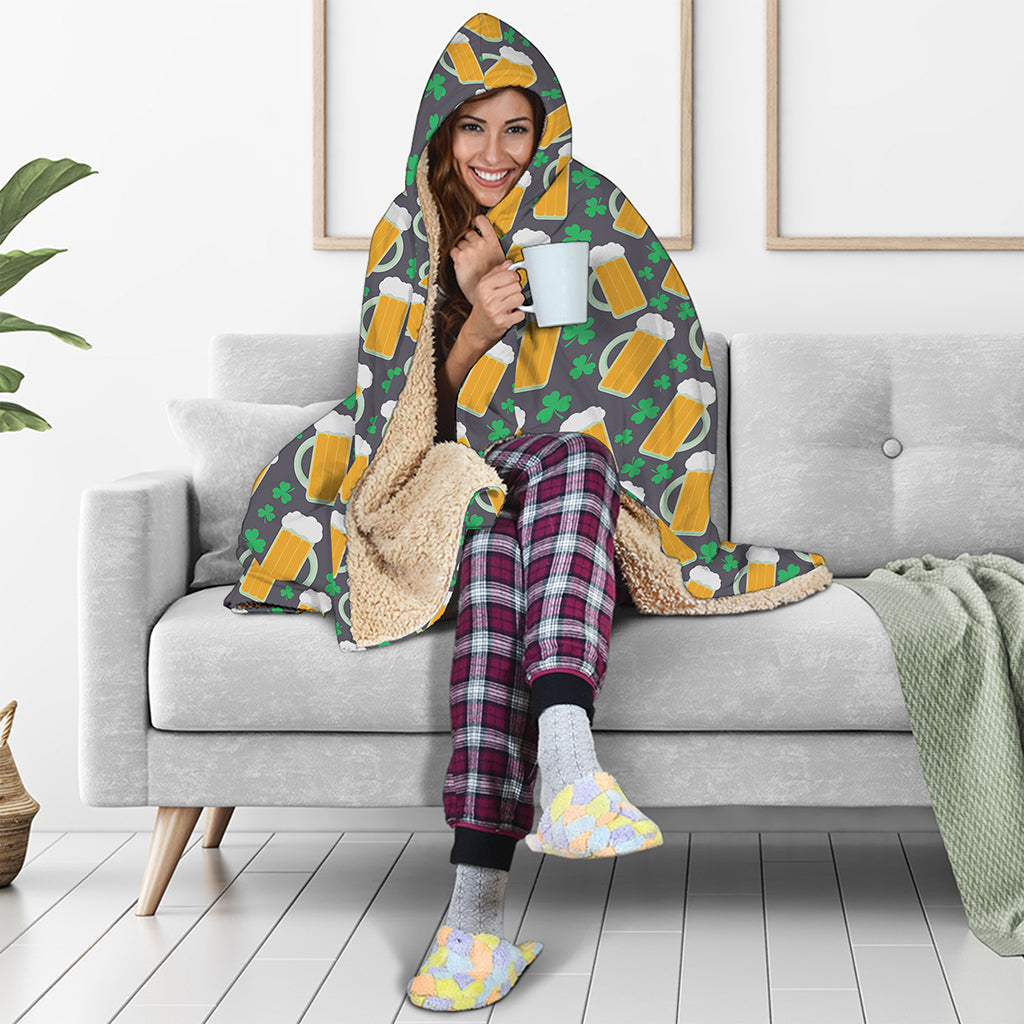 Clover And Beer St. Patrick's Day Print Hooded Blanket