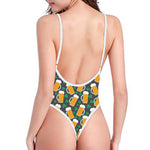 Clover And Beer St. Patrick's Day Print One Piece High Cut Swimsuit