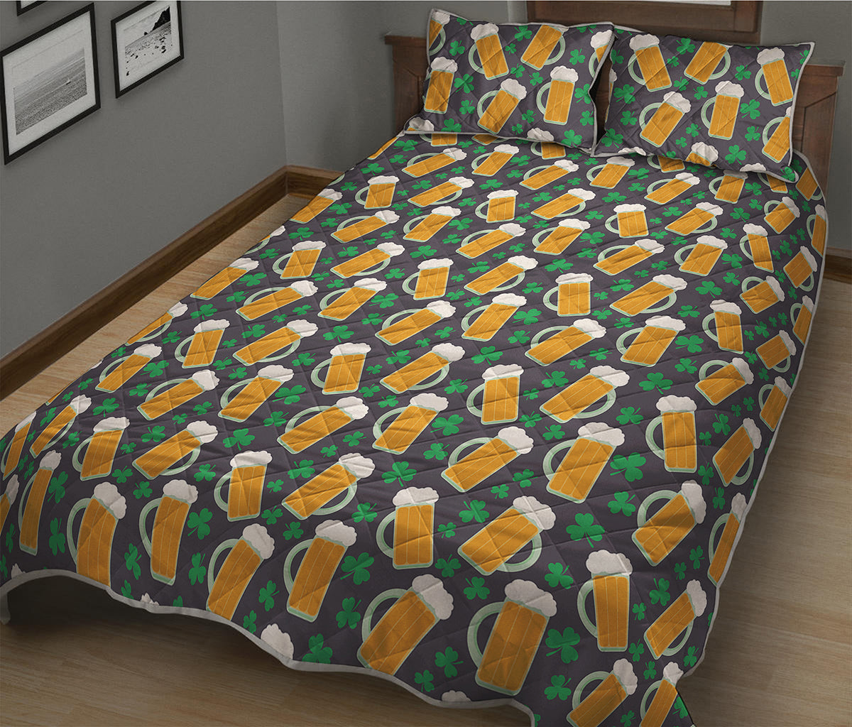 Clover And Beer St. Patrick's Day Print Quilt Bed Set