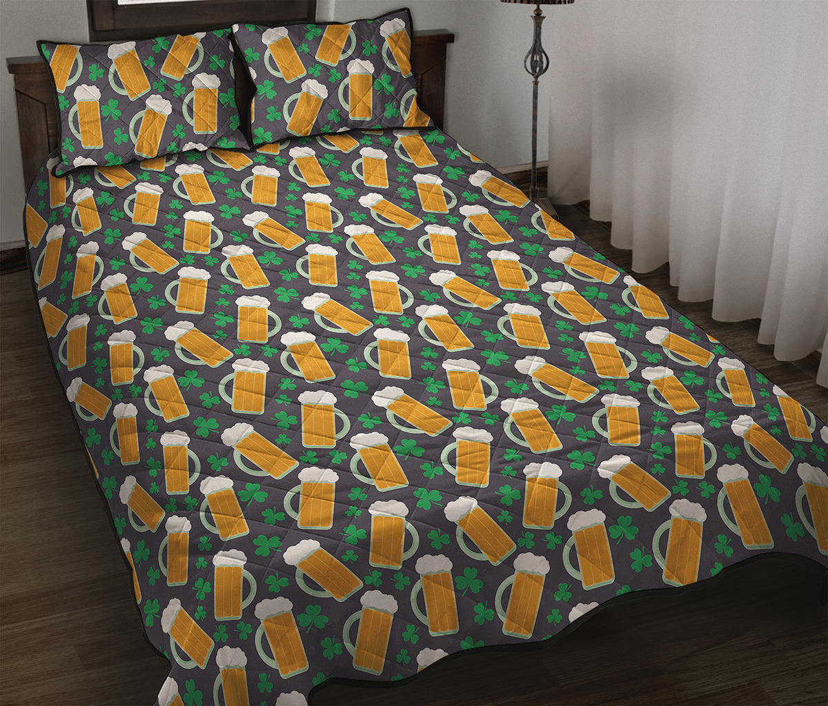 Clover And Beer St. Patrick's Day Print Quilt Bed Set