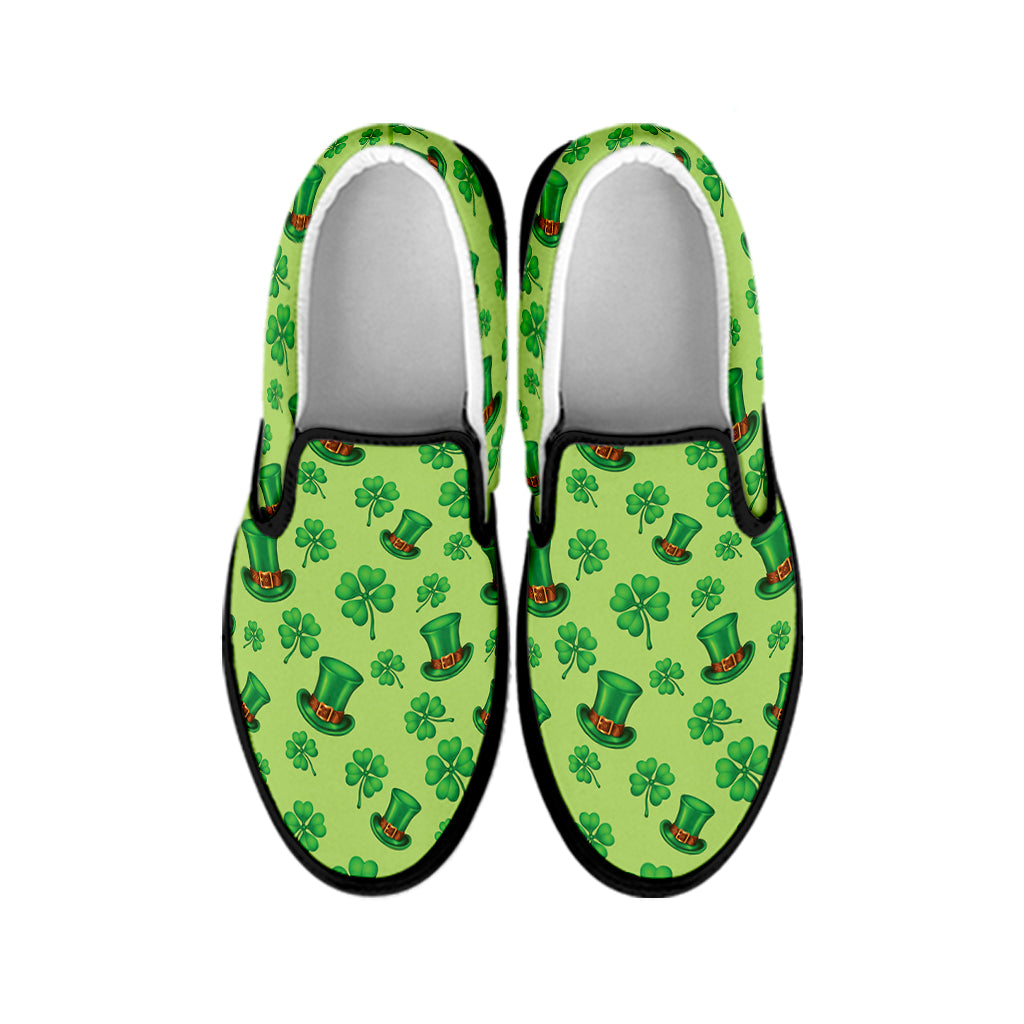 Clover And Hat St. Patrick's Day Print Black Slip On Shoes