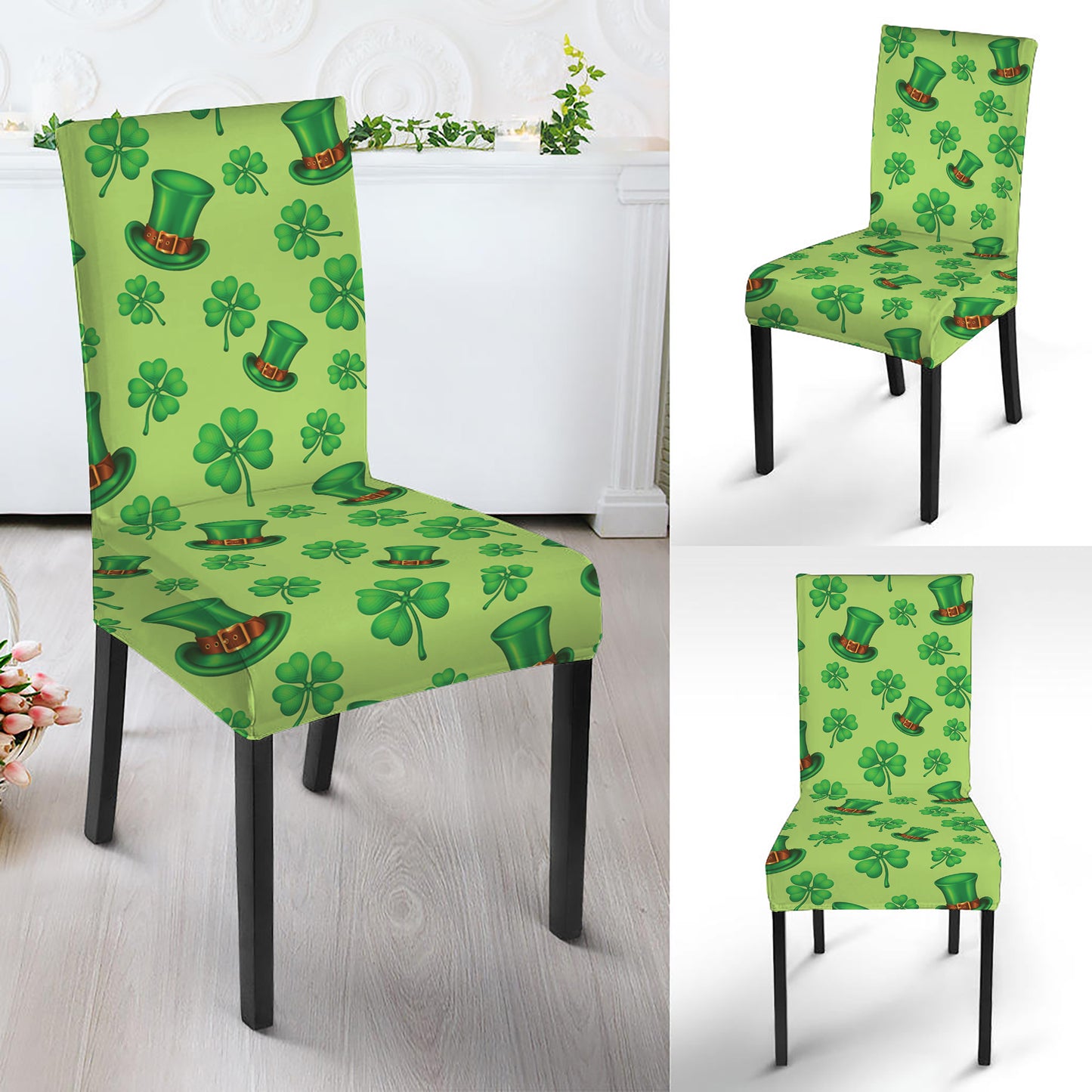 Clover And Hat St. Patrick's Day Print Dining Chair Slipcover