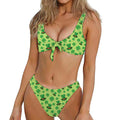 Clover And Hat St. Patrick's Day Print Front Bow Tie Bikini