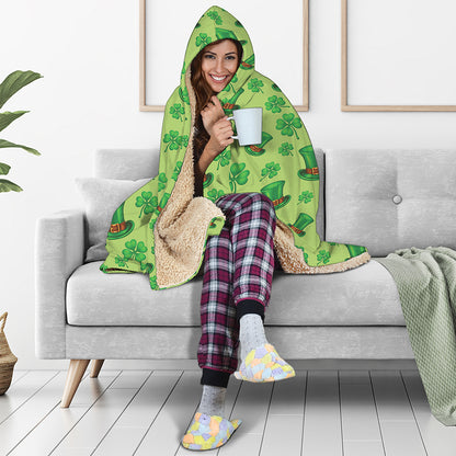 Clover And Hat St. Patrick's Day Print Hooded Blanket