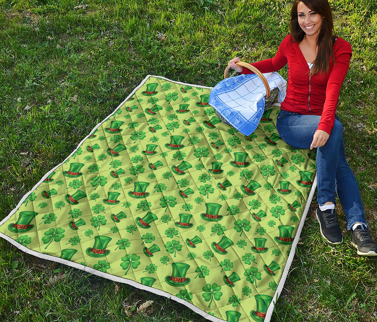 Clover And Hat St. Patrick's Day Print Quilt