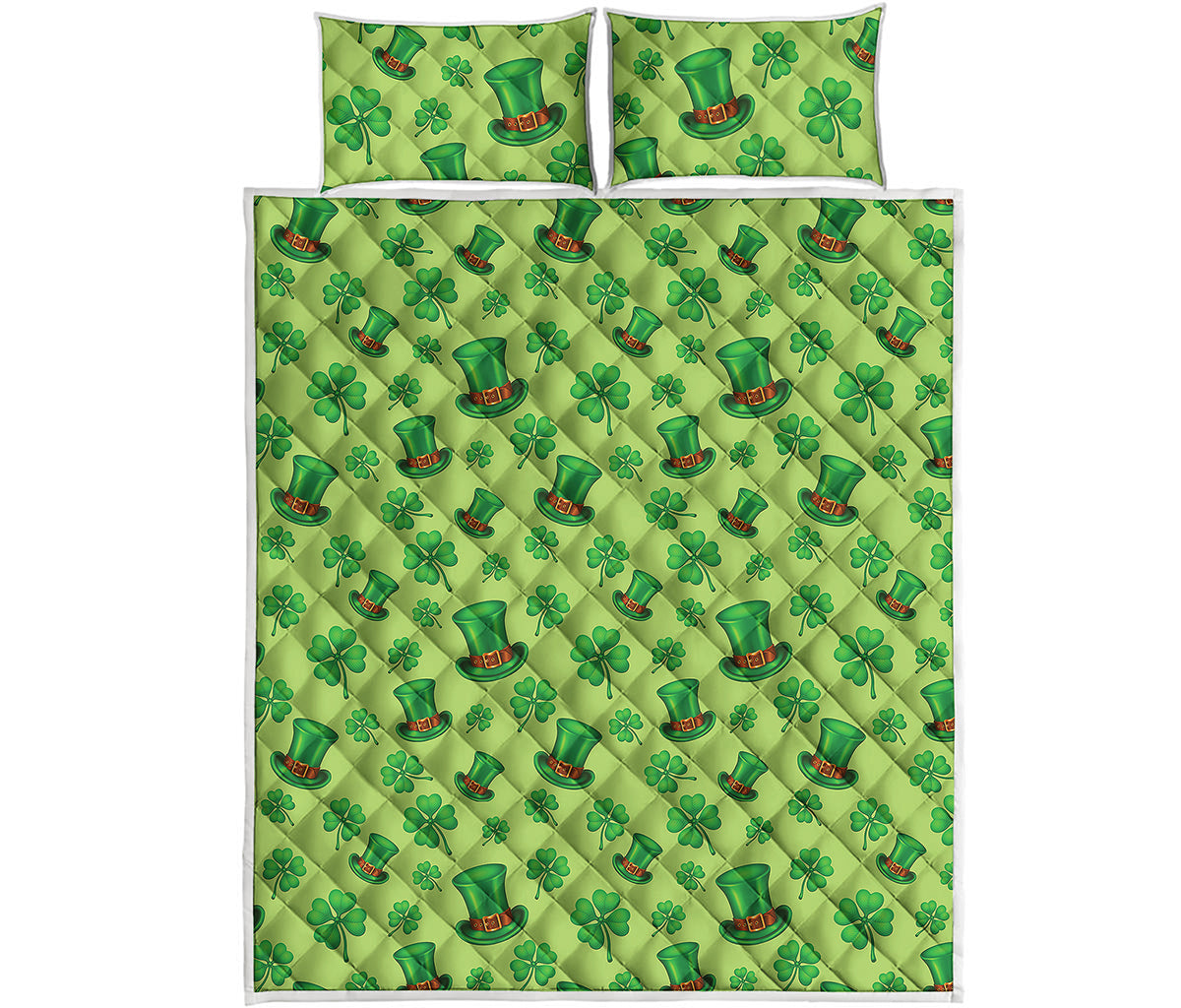 Clover And Hat St. Patrick's Day Print Quilt Bed Set