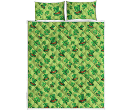 Clover And Hat St. Patrick's Day Print Quilt Bed Set