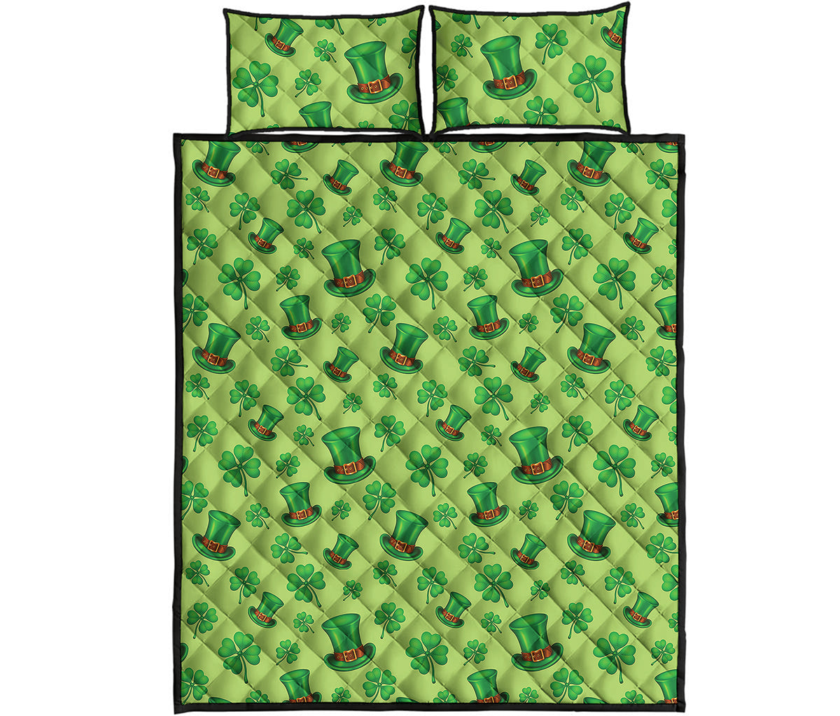 Clover And Hat St. Patrick's Day Print Quilt Bed Set
