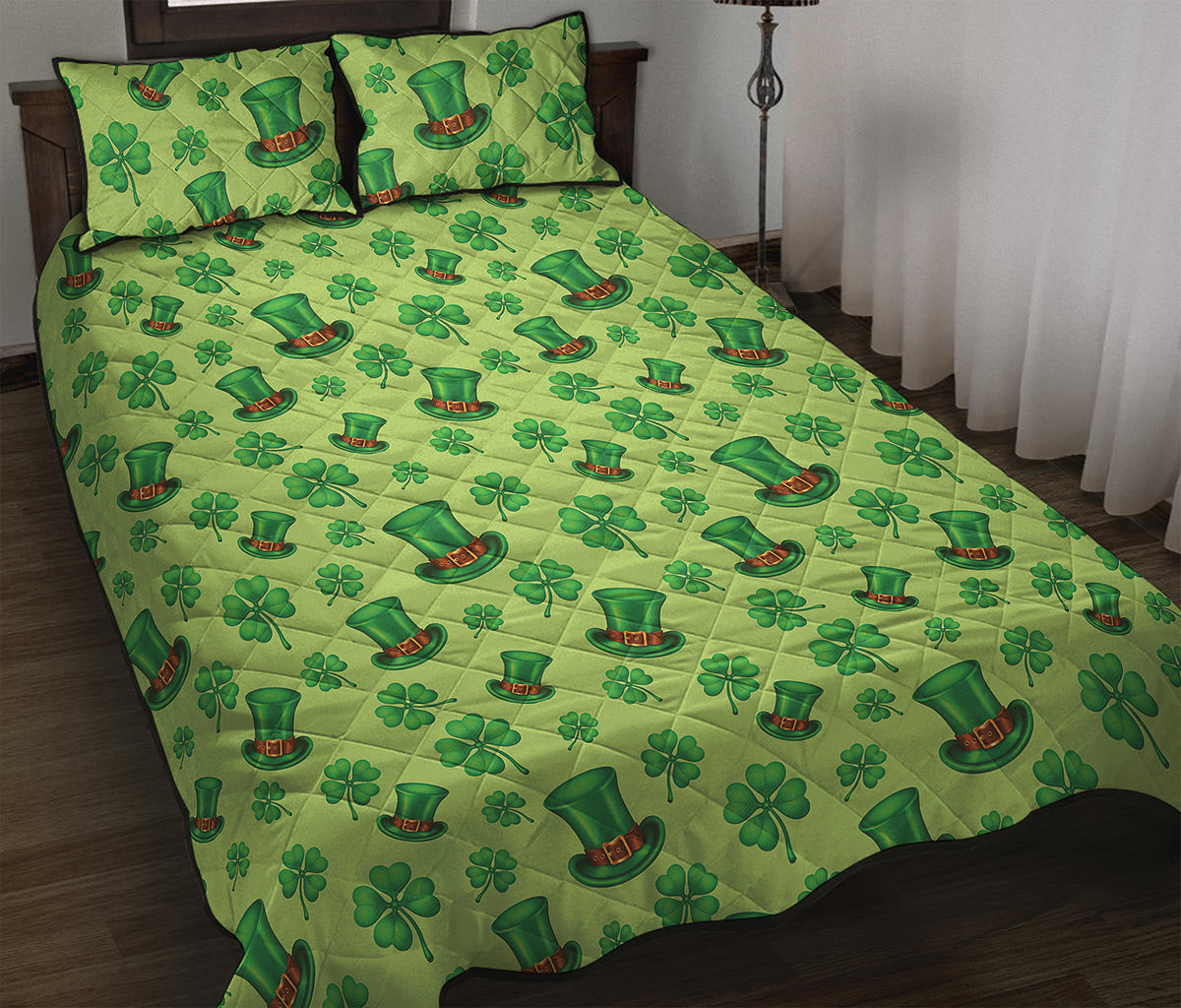 Clover And Hat St. Patrick's Day Print Quilt Bed Set