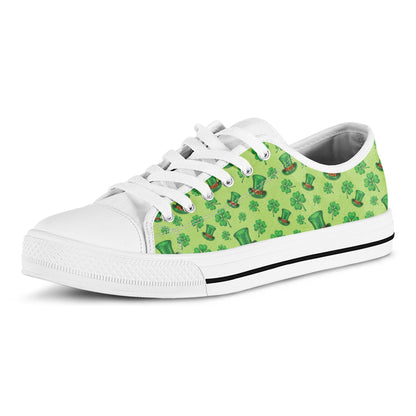 Clover And Hat St. Patrick's Day Print White Low Top Shoes