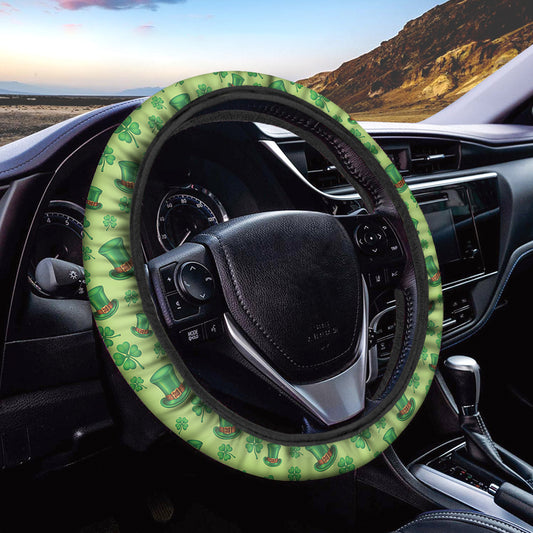 Clover And Hat St. Patrick's Day Print Car Steering Wheel Cover