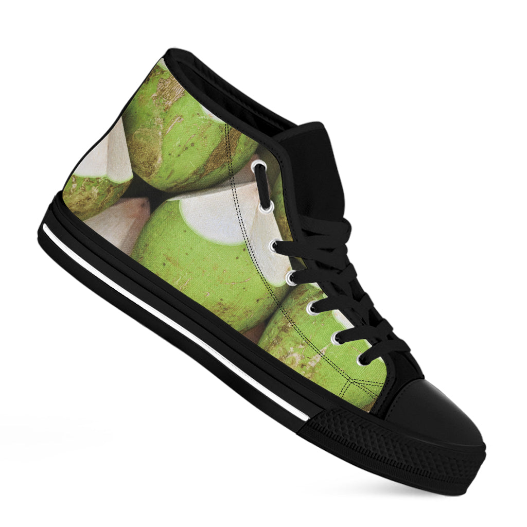 Coconut 3D Print Black High Top Shoes