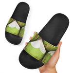 Coconut 3D Print Black Slide Sandals