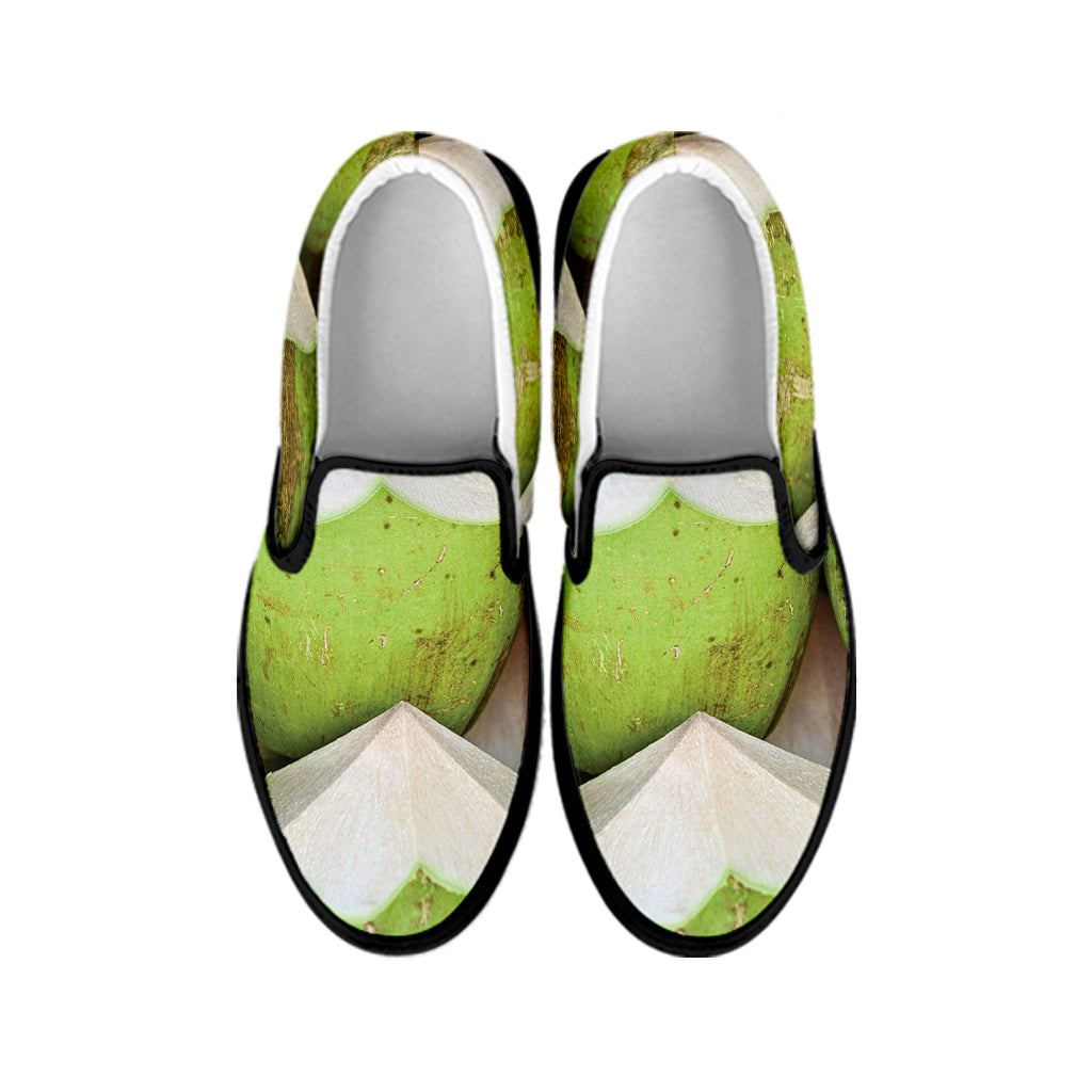 Coconut 3D Print Black Slip On Shoes