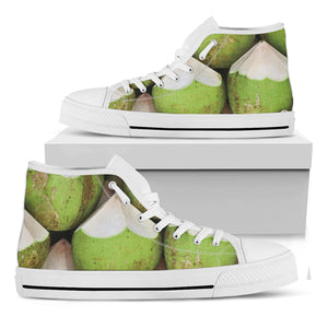 Coconut 3D Print White High Top Shoes