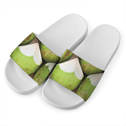 Coconut 3D Print White Slide Sandals